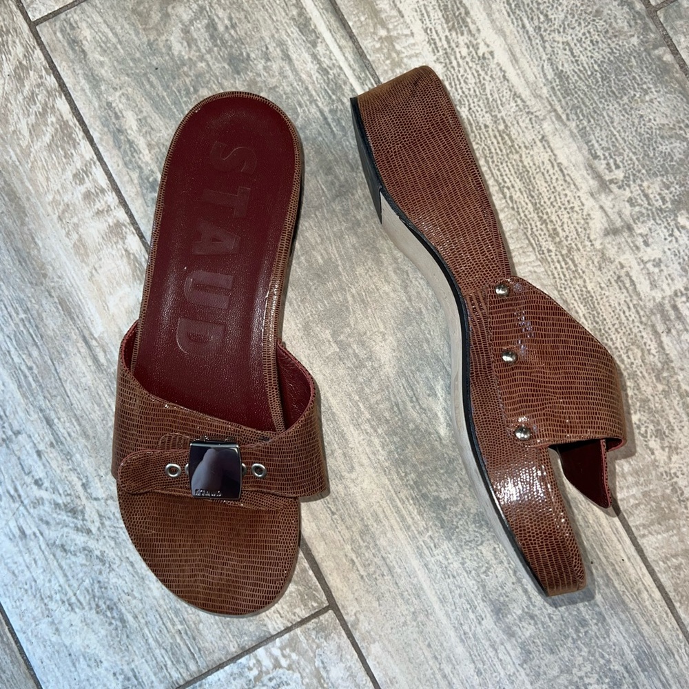 STAUD Brown Textured Sandals